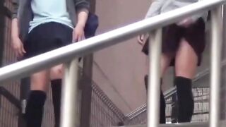 Naughty schoolgirls are peeing outside after school let out
