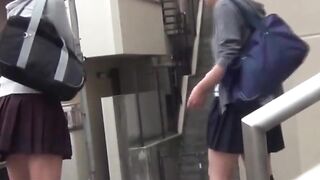 Naughty schoolgirls are peeing outside after school let out