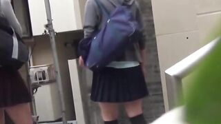 Naughty schoolgirls are peeing outside after school let out