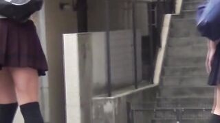 Naughty schoolgirls are peeing outside after school let out