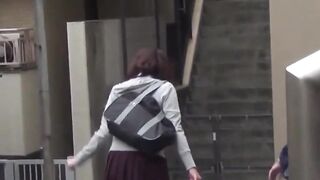 Naughty schoolgirls are peeing outside after school let out