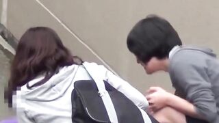 Naughty schoolgirls are peeing outside after school let out