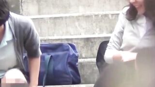 Naughty schoolgirls are peeing outside after school let out