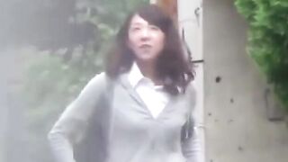 Naughty schoolgirls are peeing outside after school let out
