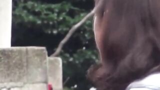 Naughty schoolgirls are peeing outside after school let out