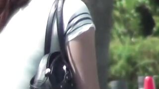 Japanese babe walks trail twice to secretly pee behind trees