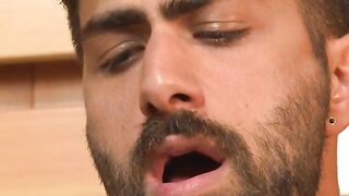 Hairy Adam Ramzi tied and milked until his cock gives up sticky juices