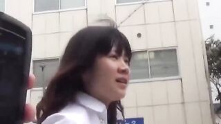 Adorable girl rushes to the park to find a spot to pee
