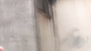 Adorable girl rushes to the park to find a spot to pee