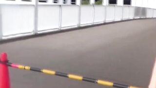This girl seeks a spot to relief from her urge
