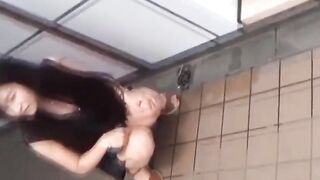 This girl seeks a spot to relief from her urge