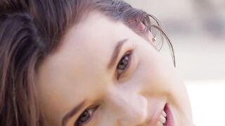Naked Ukrainian teen goddess Serena Wood splashing in the pool outdoor