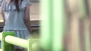 Cameraman enjoys filming chicks stream in secluded pathways