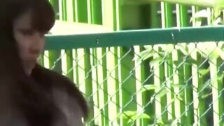 Cameraman enjoys filming chicks stream in secluded pathways