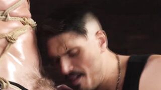 WoodxBound slaps and strokes Colt Spences meaty hog until he finally cums