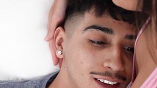 Petite teen stepsister riding big hard dick after hot Asian gave a blowjob