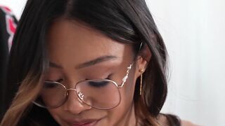 Petite teen stepsister riding big hard dick after hot Asian gave a blowjob