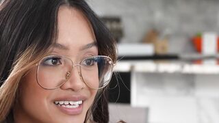 Petite teen stepsister riding big hard dick after hot Asian gave a blowjob