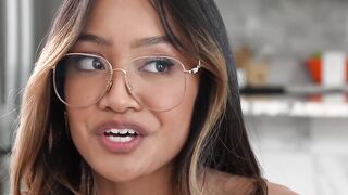 Petite teen stepsister riding big hard dick after hot Asian gave a blowjob