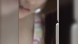 Stepsister sniffs fingers after stroking creamy pussy