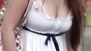 Voyeur spots babe peeing on stairs and flees in wet skirt