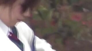 Japanese schoolgirl caught peeing in public by voyeur