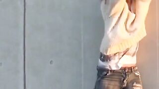 Restrained Asian babes peeing down pant legs