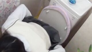 Horny schoolgirl slips into the bathroom to finger cunt