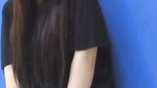 Brunette Japanese teen peeing pants after losing control