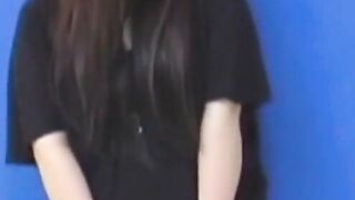 Brunette Japanese teen peeing pants after losing control