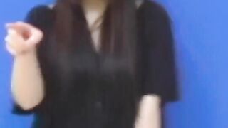 Brunette Japanese teen peeing pants after losing control