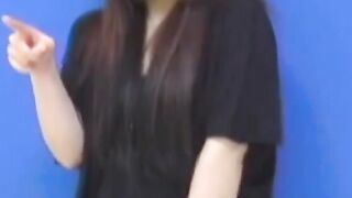 Brunette Japanese teen peeing pants after losing control