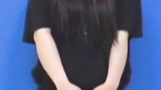 Brunette Japanese teen peeing pants after losing control