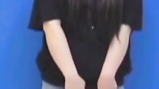 Brunette Japanese teen peeing pants after losing control