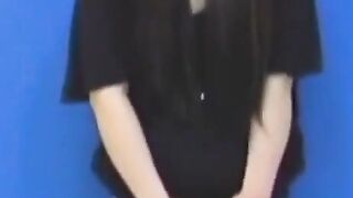 Brunette Japanese teen peeing pants after losing control