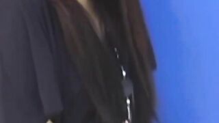 Brunette Japanese teen peeing pants after losing control