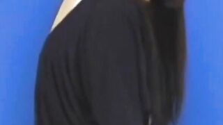 Brunette Japanese teen peeing pants after losing control