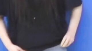 Brunette Japanese teen peeing pants after losing control