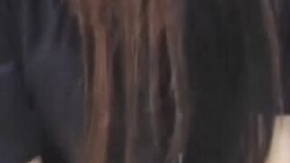 Brunette Japanese teen peeing pants after losing control