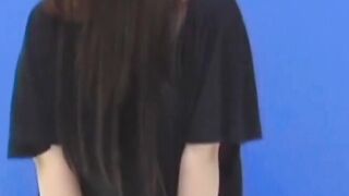 Brunette Japanese teen peeing pants after losing control