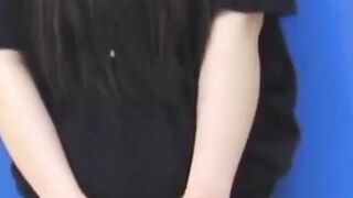 Brunette Japanese teen peeing pants after losing control