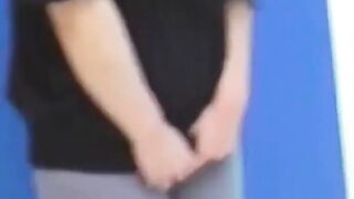 Brunette Japanese teen peeing pants after losing control