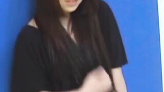 Brunette Japanese teen peeing pants after losing control
