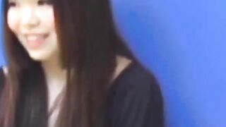 Brunette Japanese teen peeing pants after losing control