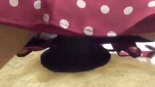Naughty Japanese girl rubbing pussy on knobby bump