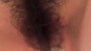 Hairy pussy rubbing gets her off outdoor