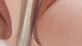 Adorable Asian girl rubbing hairy pussy outdoor