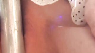 Adorable Asian girl rubbing hairy pussy outdoor