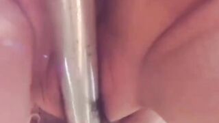 Adorable Asian girl rubbing hairy pussy outdoor
