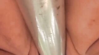 Adorable Asian girl rubbing hairy pussy outdoor